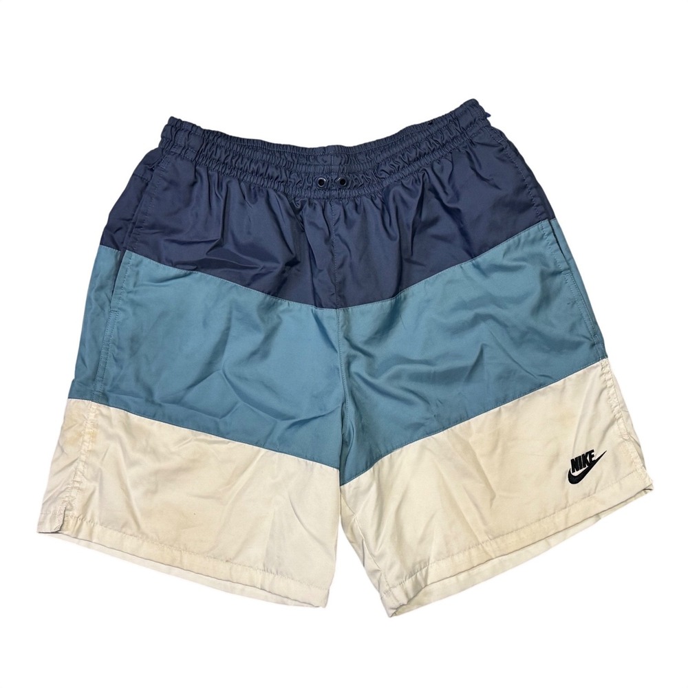Nike Mens Swim Trunks Large Colorblock Board Shorts Navy Teal White Mesh Lined